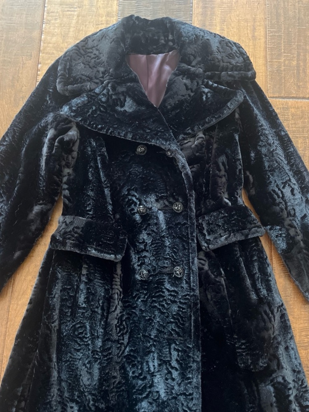 Vintage ‘Miss BR’ 1960’s/70’s floor length black faux fur double-breasted coat